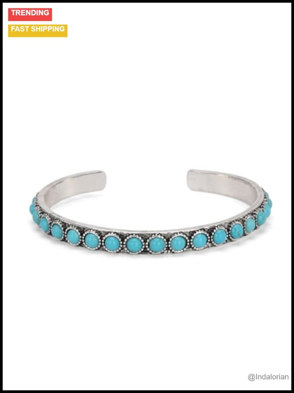 Silver Single Row Round Turquoise Open Cuff Bracelet Western Stackable